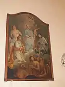 Tableau de saint François de Salles entre Saint Louis de Gonzague et saint Sébastien et sainte Lucie