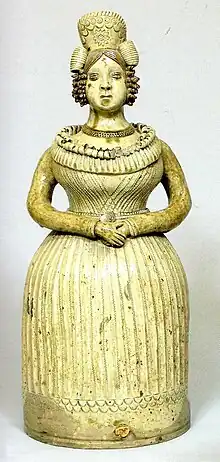 Fontaine en terre vernissée représentant une statuette de femme, atelier Talbot, XIXe&nbsp;siècle.