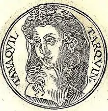Portrait  de Tanaquil, sous forme de médaille, figurant dans le Promptuarii Iconum Insigniorum de Guillaume Rouillé