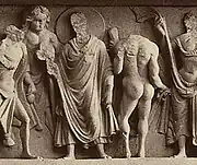 Vajrapani en Nu Grec de dos avec vajra. Jamal Garhi&nbsp;(en). Indian Museum, Calcutta