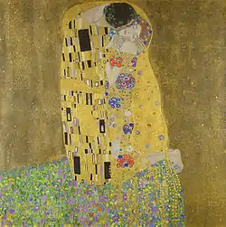 Le Baiser (1908-1909), huile sur toile, 180 × 180 cm, Vienne, Österreichische Galerie Belvedere.