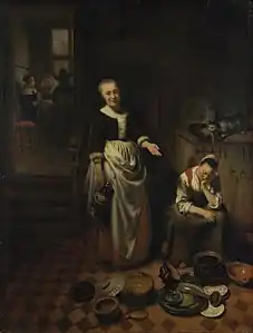 Nicolas Maes, Jeune fille endormie avec sa servante, 1655, 70 × 53 cm, Londres, National Gallery.