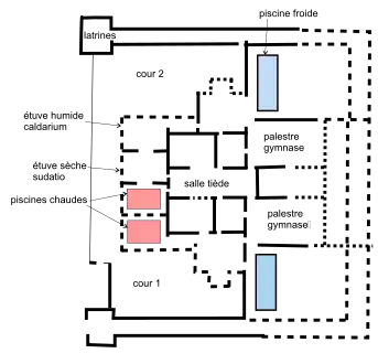Plan des thermes de Chassenon (Charente, Gaule Aquitaine), fin du Ier siècle.