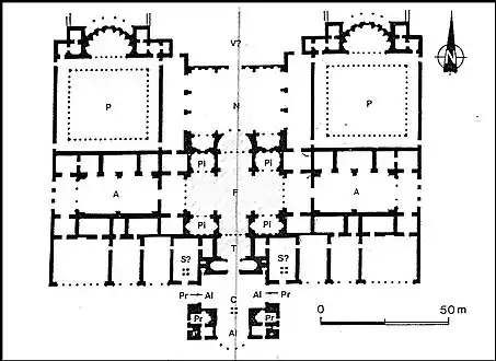 Plan des thermes de Néron (Rome, Italie),milieu du Ier siècle.