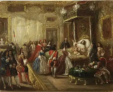 La mort de Louis&nbsp;XIV, peinture d'histoire de Thomas Jones Barker&nbsp;(en), vers 1835-1840.