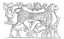 Dessin d'une fresque de la tombe Campana.