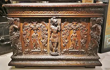 Coffre de mariage : La Force et la Justice (XVIe&nbsp;siècle)