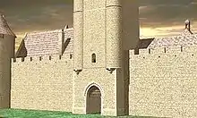 Dessin représentant la façade de la Tour Saint-Jean au XVIe&nbsp;siècle.