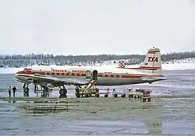 Un Douglas DC-6B de :Transair Sweden&nbsp;(en), similaire à celui de l'accident en 1965.