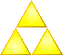 Image représentant la Triforce en forme d’un grand triangle composé de trois petits triangles dorés.