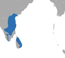 Carte du sud de l'Inde et Sri Lanka avec des taches bleues à l'ouest