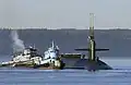 L'USS&nbsp;Pennsylvania&nbsp;(SSBN-735) arrive à la base.