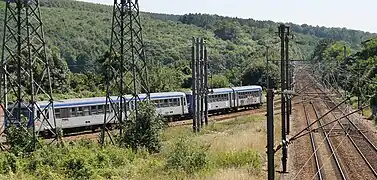 Un autorail Dieppe&nbsp;– Rouen à la bifurcation de Malaunay le 10 août 2012.
