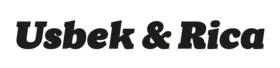 Inscription d'un nom de marque : Usbek & Rica, en noir sur fond blanc.