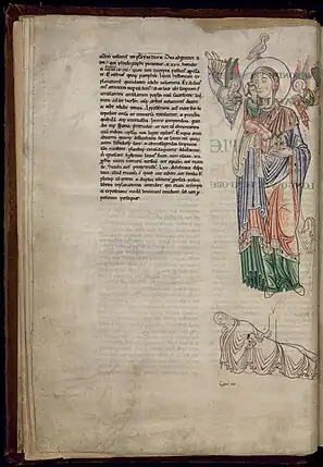 Arbre de Jessé avec représentation de la Vierge à l'enfant dans le goût des icônes byzantines. Explanatio in Isaiam : Commentaire sur Isaïe de Saint Jérôme, vers 1120-1133, Dijon, Bibliothèque muncipale, Ms 129, f. 4 V.