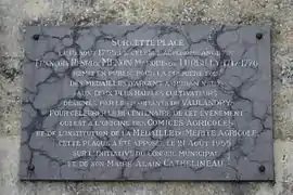 Plaque en souvenir des médailles d'argent à « rubant vert » remises aux deux plus habiles cultivateurs de 1755.