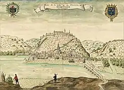 Vue de la ville et du château datant du XVIIe&nbsp;siècle.