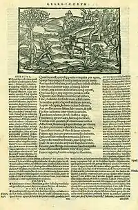 En haut, gravure de paysans au travail. Dessous, texte en trois colonnes.