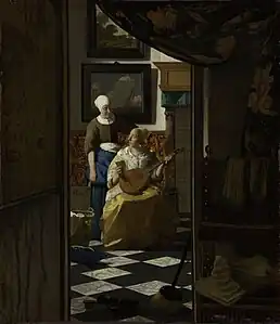 Johannes Vermeer, La Lettre d'amour, vers 1669-1670, 44 × 38,5 cm, Amsterdam, Rijksmuseum.