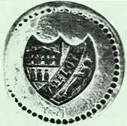 Cachet de la verrerie Vieille-Loye, représentant un souffleur et un four à recuite, fin XIXe&nbsp;siècle.