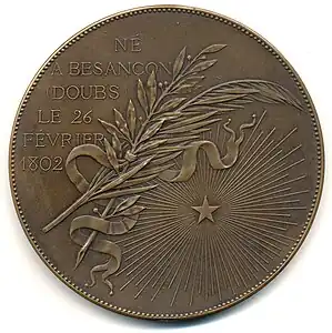 Victor Hugo (1884), médaille en bronze, 68&nbsp;mm, revers.