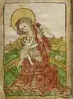 Anonyme, Vierge à la rose dans un jardin clos, vers 1460, gravure sur bois, Colmar, Bibliothèque municipale (Ms271 f.1v).
