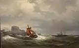 Bateau de pêche et vapeur au large de la Côte Rocheuse (1870)