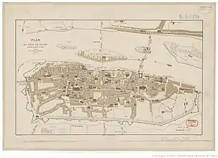 Dessin en noir et blanc du plan d'une ville.