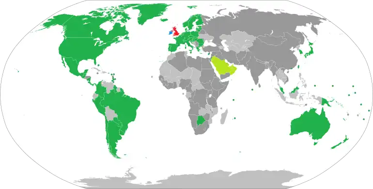 Carte des pays requérant (ou non) un visa