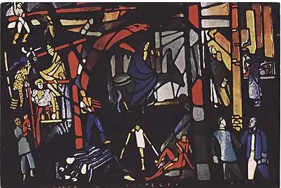 Vitrail créé pour l'Exposition universelle de 1958 de Bruxelles. Bruxelles, 1, rue Guimard.