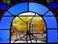 Vitrail représentant l'ancienne église Saint-Sever, démolie en 1860.