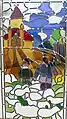 Vitrail de la Chapelle symbolisant le village avant la guerre
