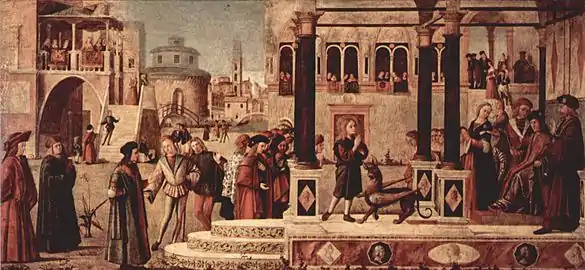 Miracle de saint Tryphon, 141&nbsp;×&nbsp;300&nbsp;cm, 1507, huile sur toile, Scuola di San Giorgio, Venise.