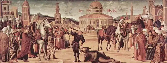 Triomphe de saint Georges, 141&nbsp;×&nbsp;360&nbsp;cm, huile sur toile, Scuola di San Giorgio, Venise.