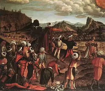 Lapidation de saint Étienne, 1520, 142&nbsp;×&nbsp;170&nbsp;cm, tempera sur toile, Staatsgalerie (Stuttgart).