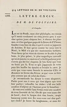 Lettre de Voltaire à D'Alembert