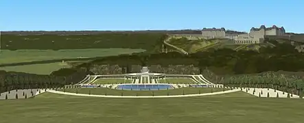 Restitution de la vue au bout du Vertugadin, jardins bas de Meudon, début XVIIIe.