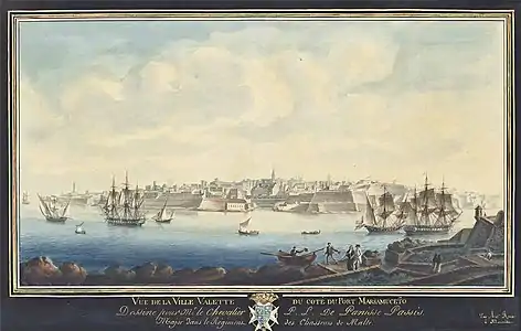 Vue de la Ville Valette du côté du Port Marsamuceto, localisation inconnue.