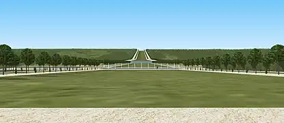 Restitution de la vue depuis le Grand Carré sur le Pont d'eau (ou grille d'eau), XVIIe&nbsp;siècle.