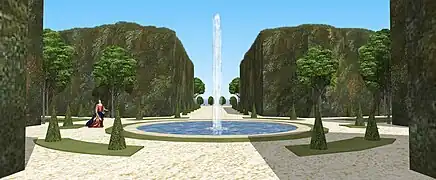 Restitution de la vue sur le bassin du Bel Air, jardins hauts de Meudon, vers 1700.