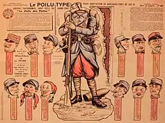 Découpages Pellerin : Imagerie d'Épinal no&nbsp;17 (tirettes) - série de guerre (1915) : le poilu-type.