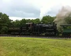 Shay n°.6 du Cass Scenic Railroad. Trois bogies sont présents sur cette machine, l'un d'entre eux étant situé sous le tender (à gauche).