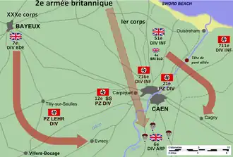 Carte présentant le plan de l'opération Wild Oats telle que prévue originellement par les Alliés.