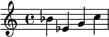 { \relative c' { bes' ees, g c } }