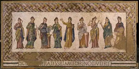 Les Muses (panneau I), mosaïque romaine , IVe&nbsp;siècle apr. J.-C.